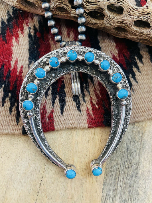 Handcrafted Sterling Silver & Kingman Turquoise Naja Pendant Signed