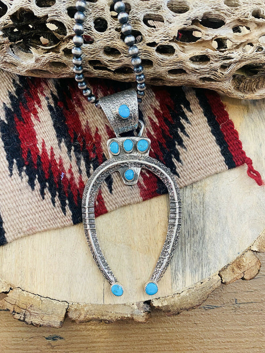Handcrafted Sterling Silver & Kingman Turquoise Naja Pendant Signed