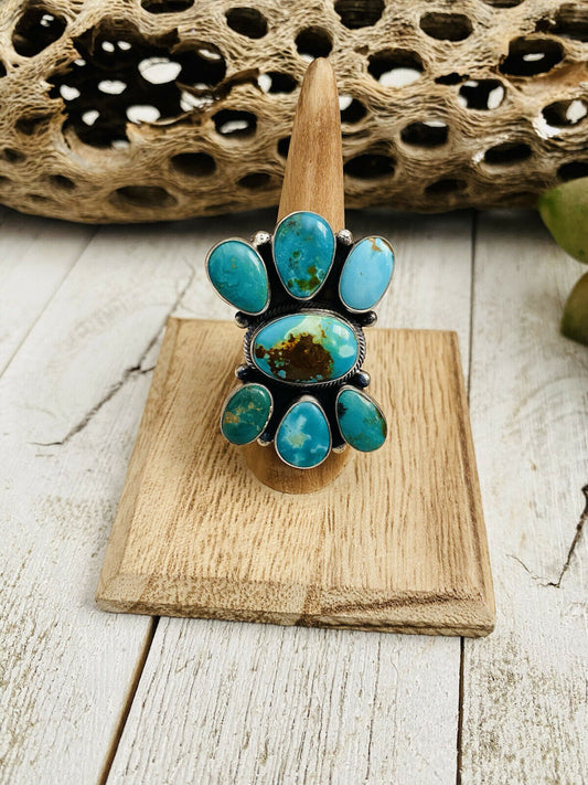 Handcrafted Royston Turquoise & Sterling Silver Ring Size 7.5 Signed