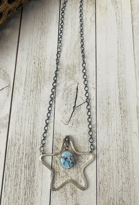 Handcrafted Golden Hills Turquoise & Sterling Silver Star Necklace Signed