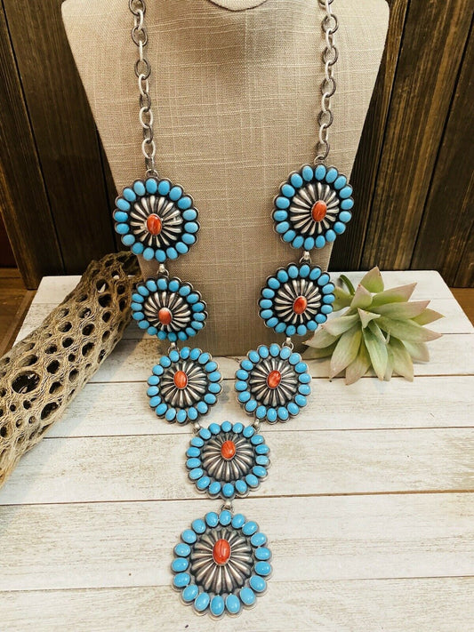 Amazing Navajo Spiny, Sleeping Beauty Turquoise & Sterling Silver Necklace