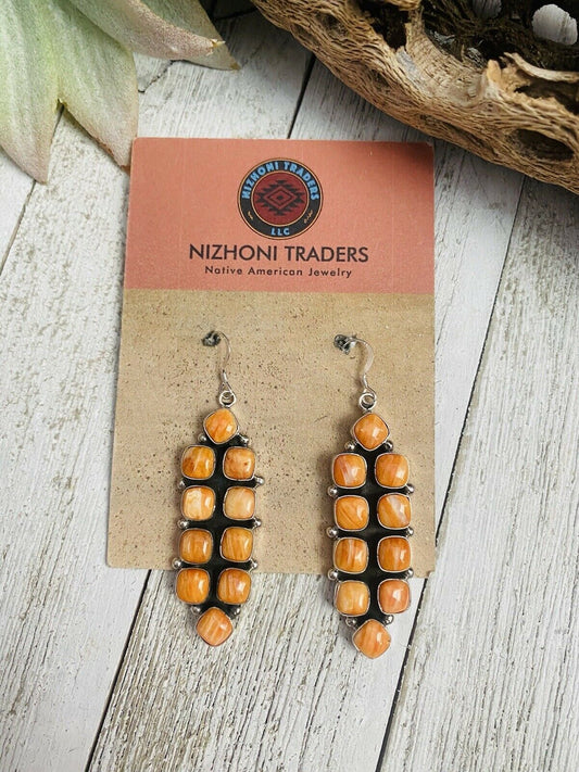 Handcrafted Sterling Silver & Orange Spiny Oyster Dangle Earrings