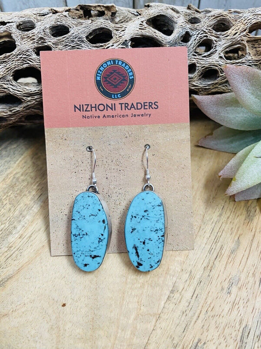 Navajo Kingman Turquoise & Sterling Silver Dangle Earrings Signed