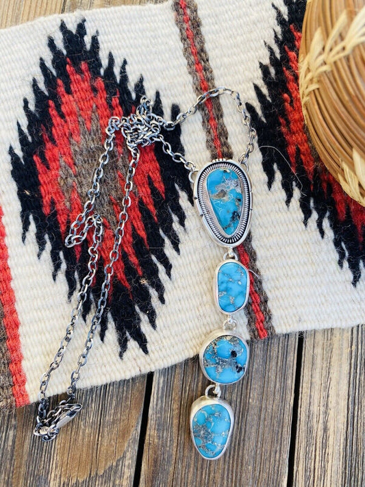 Handcrafted Sterling Silver & Kingman Turquoise Lariat Necklace