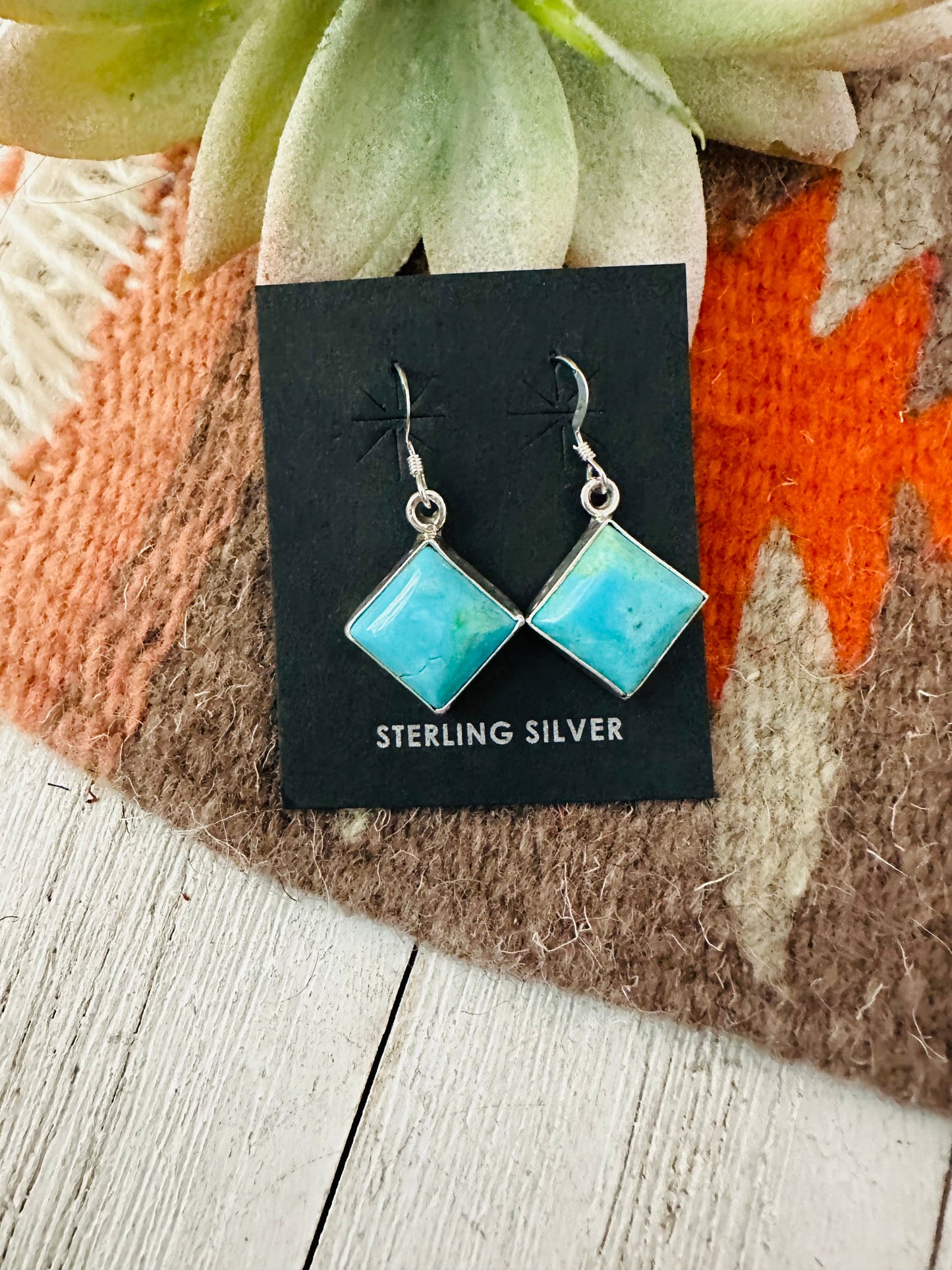 Navajo Turquoise and Sterling Silver Square Dangle Earrings