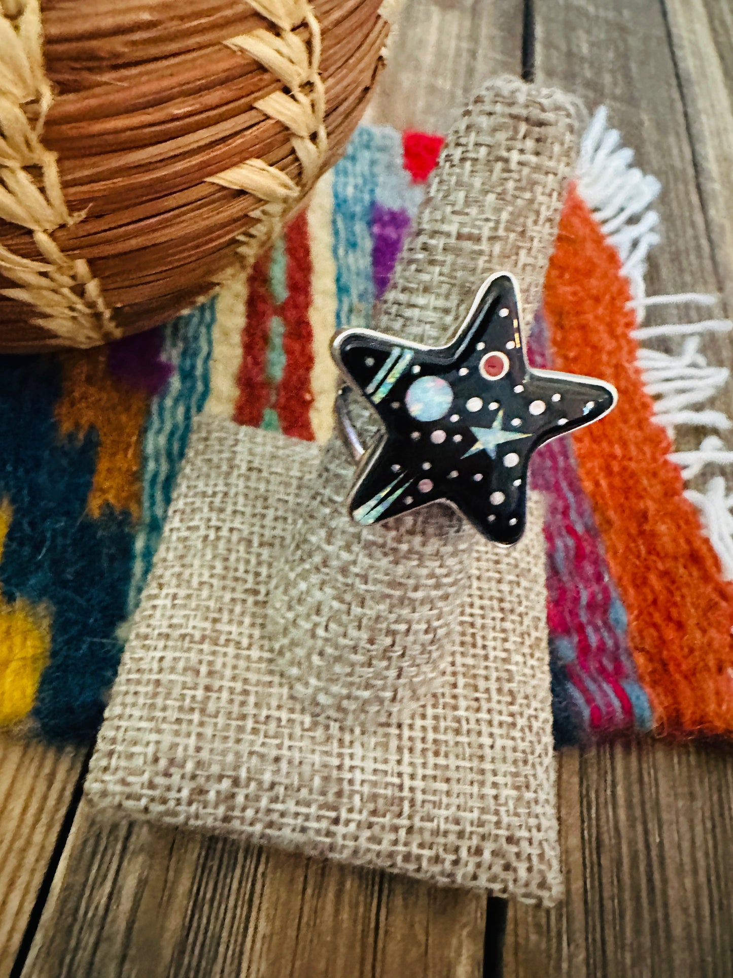 Handcrafted Multi Stone & Sterling Silver Inlay Star Ring by Matthew Jack