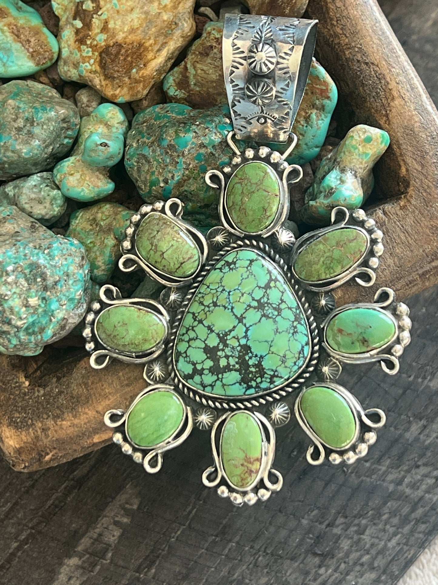 Sterling Silver, Hubei & Egyptian Turquoise Cluster Pendant by Rosella Paxson