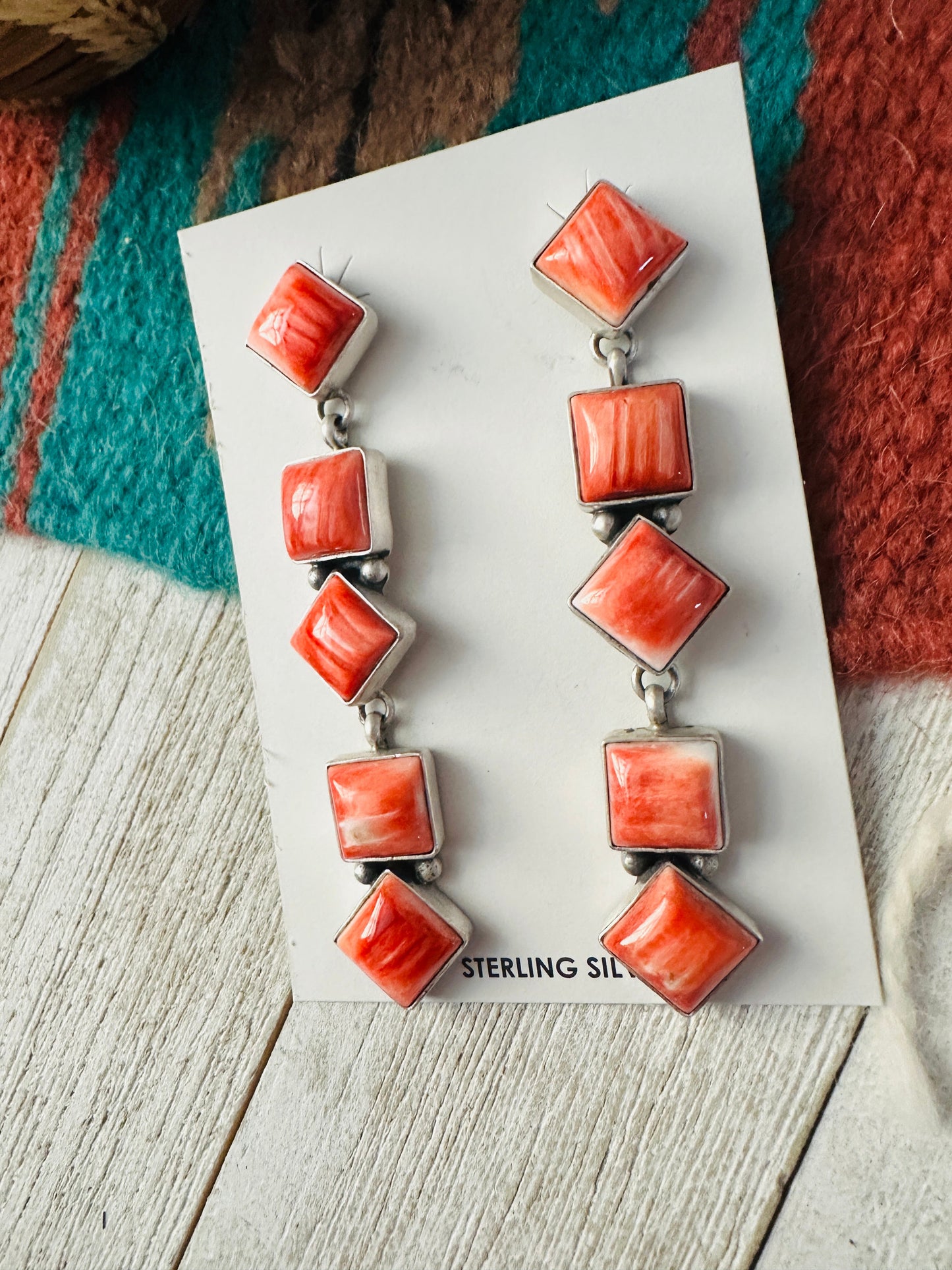 Handcrafted Orange Spiny and Sterling Silver Dangle Earrings