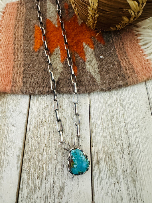 Handcrafted Turquoise & Sterling Silver Paper Clip Chain Necklace