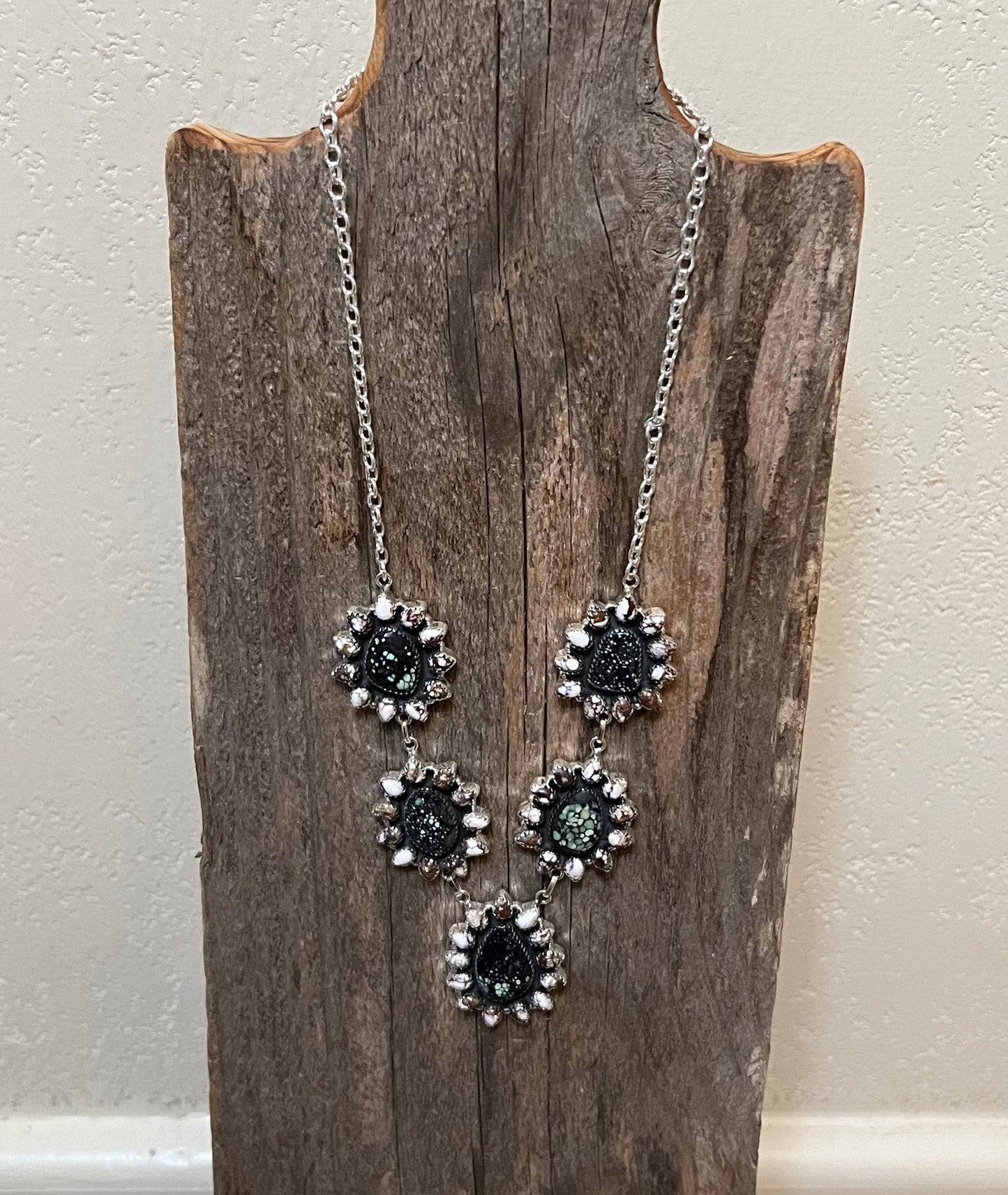 Handmade Newlander Turquoise & White Buffalo Sterling Silver Drop Necklace