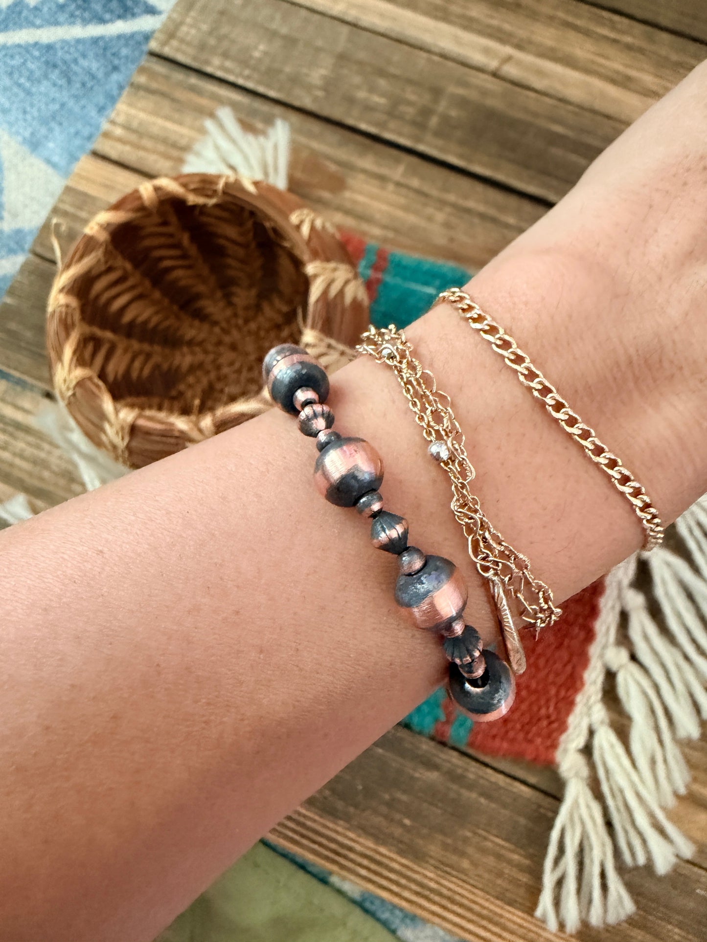 Handcrafted Copper Beaded Bracelet 7.5”