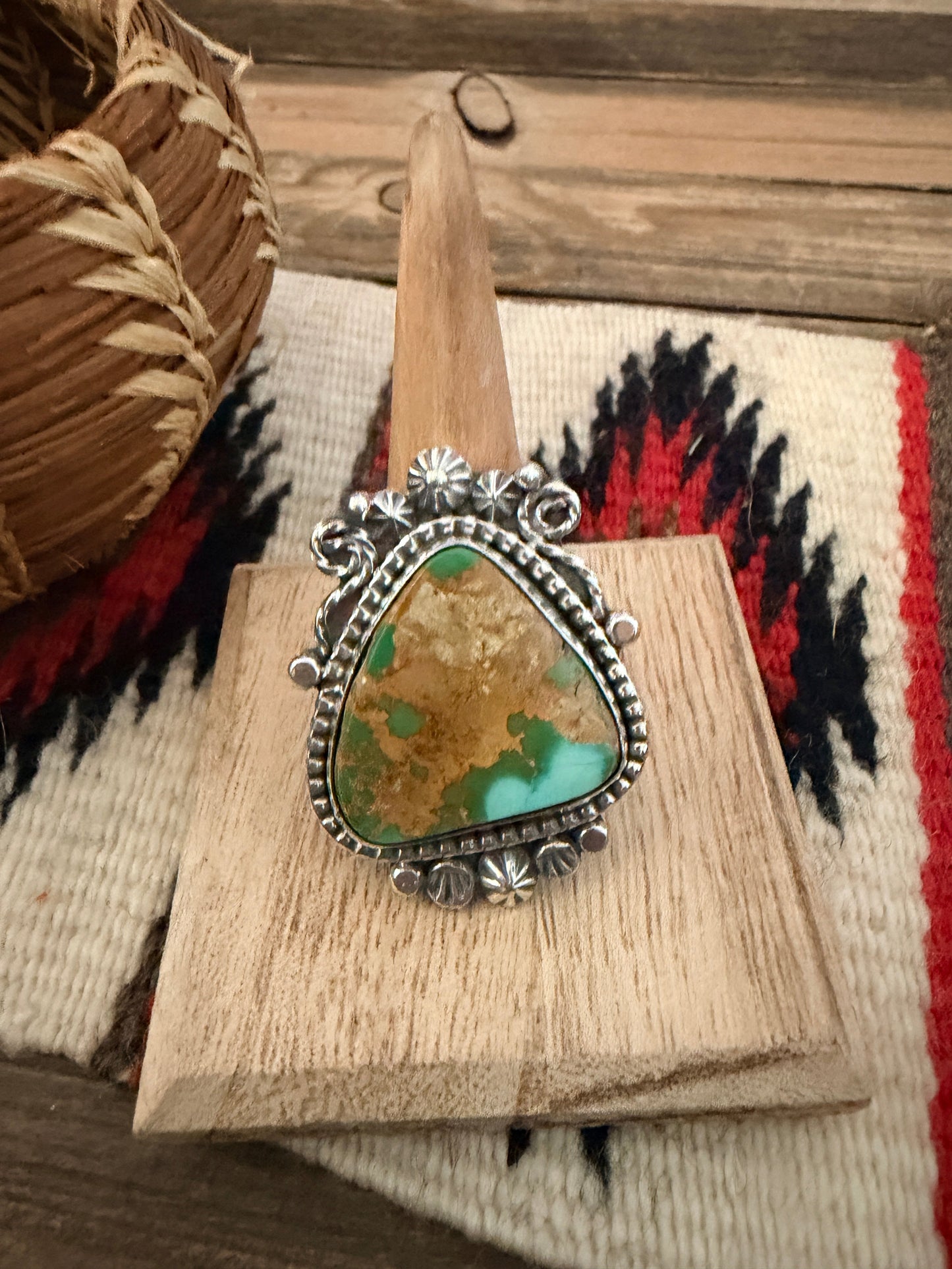 Handcrafted Royston Turquoise & Sterling Silver Ring 9.25 by Rosella Paxson