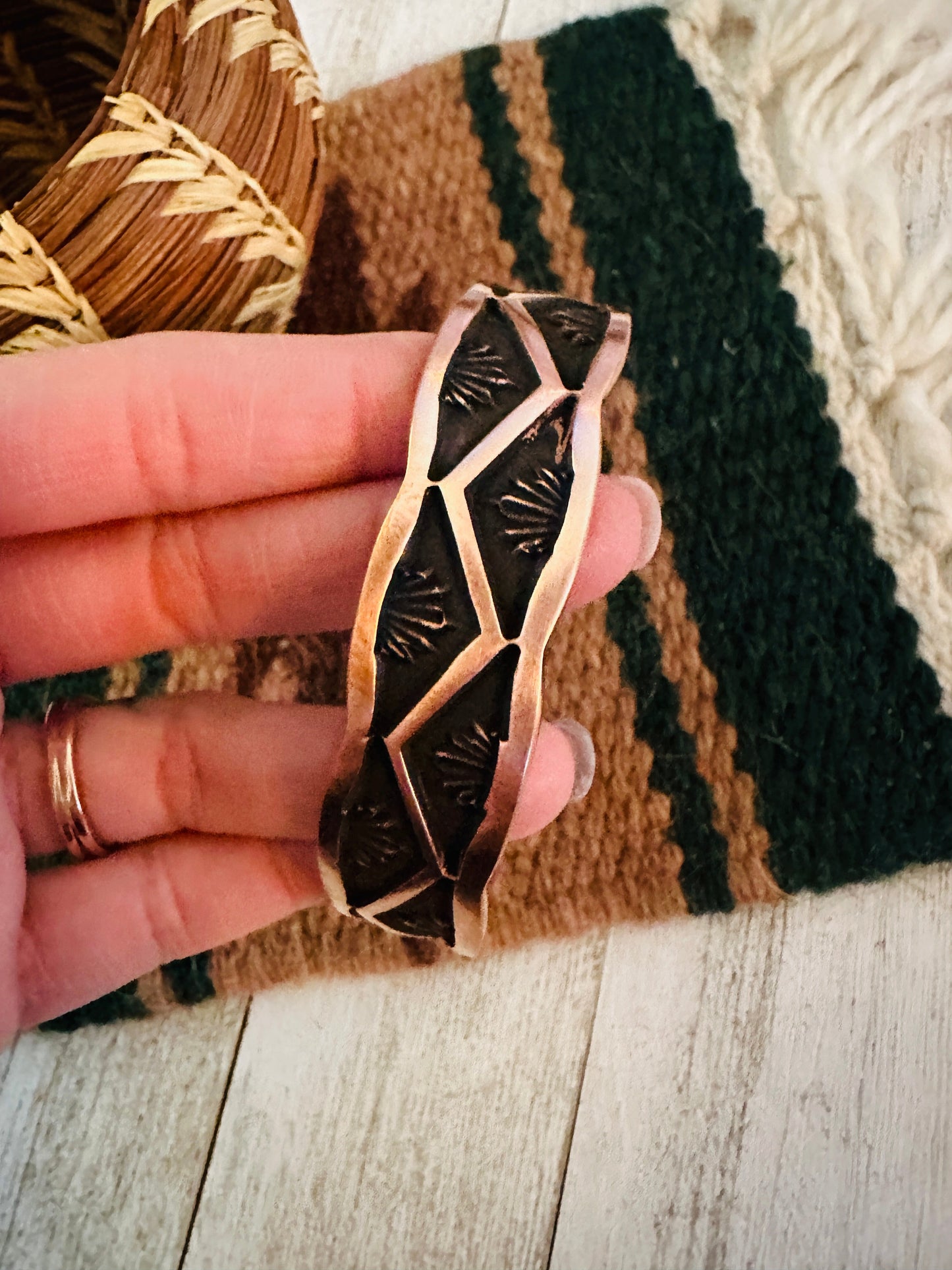 Handcrafted Hand Stamped Copper Cuff Bracelet Signed