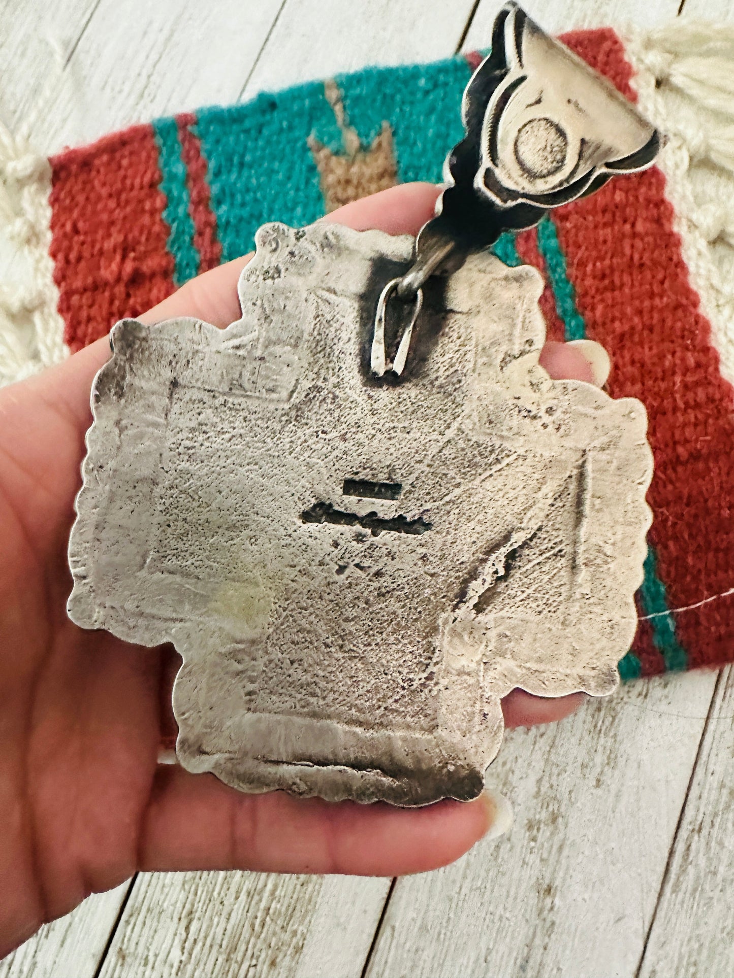 Handcrafted Sterling Silver & Orange Spiny Cross Pendant by Shawn Cayatineto