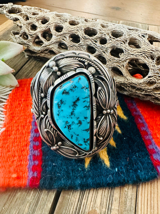 Old Pawn Sleeping Beauty Turquoise & Sterling Silver Cuff Bracelet /