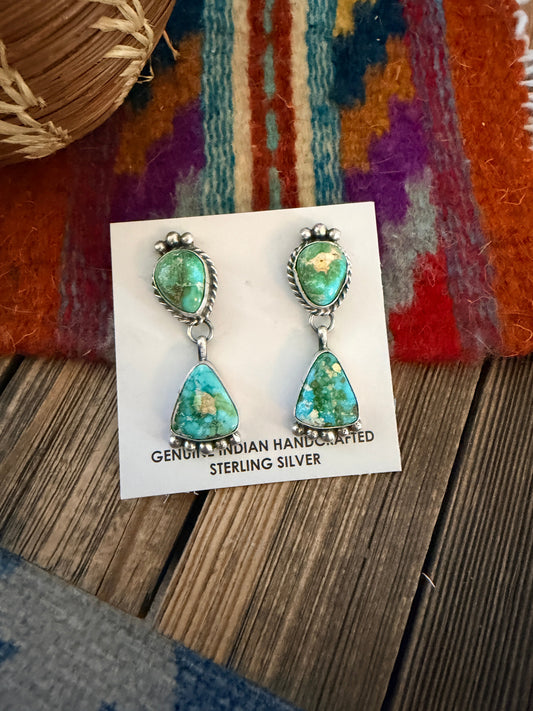 Handcrafted Sonoran Mountain Turquoise & Sterling Silver Dangle Earrings by Vicky Hicks