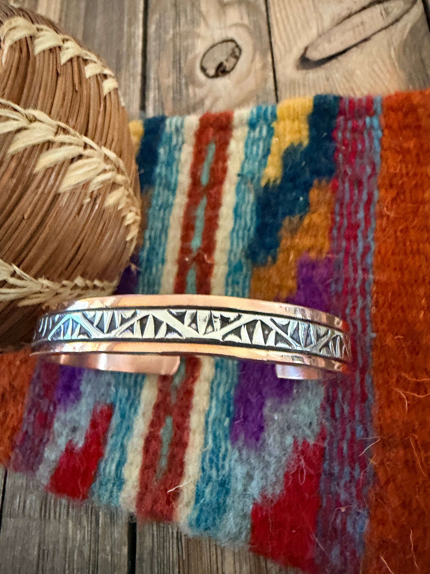 Handcrafted Copper & Sterling Silver Cuff Bracelet by Wylie Secatero