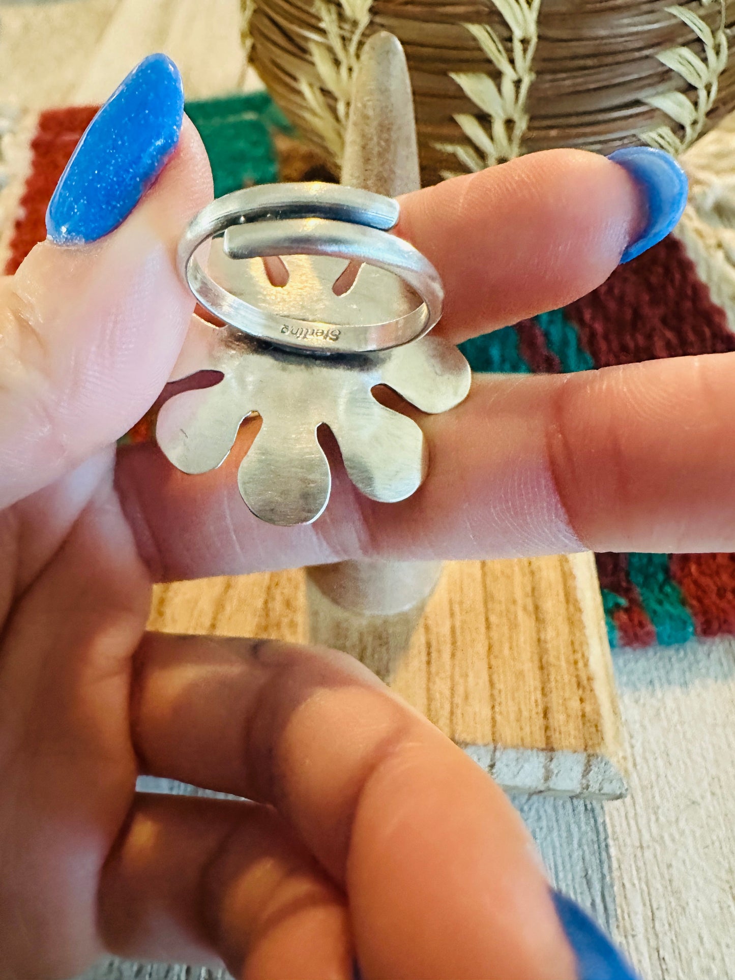 Navajo Sterling Silver & Turquoise Adjustable Flower Ring