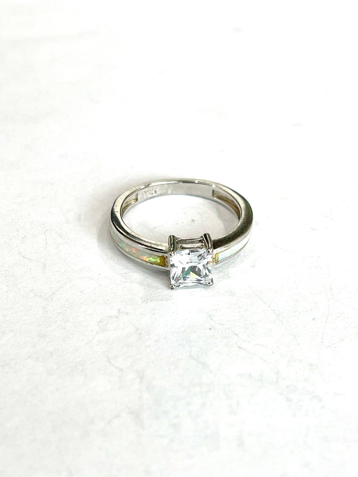 Handmade Opal & Cubic Zirconia And Sterling Silver Size 6 Ring