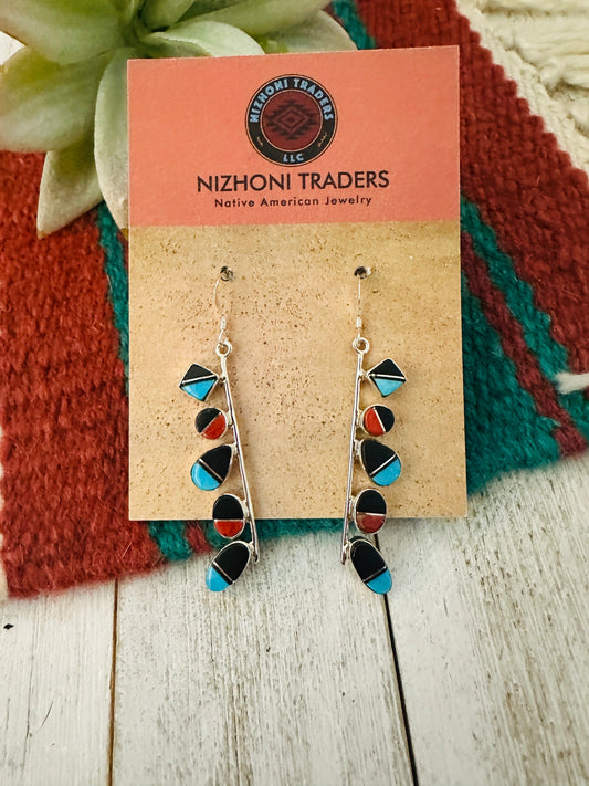 Handcrafted Multi Stone & Sterling Silver Inlay Dangle Earrings