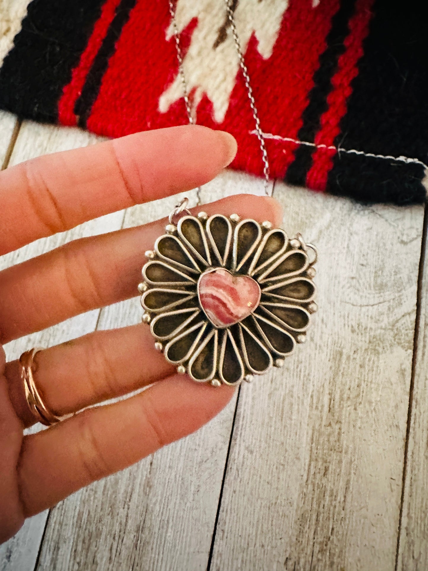 Handcrafted Rhodochrosite & Sterling Silver Heart Necklace