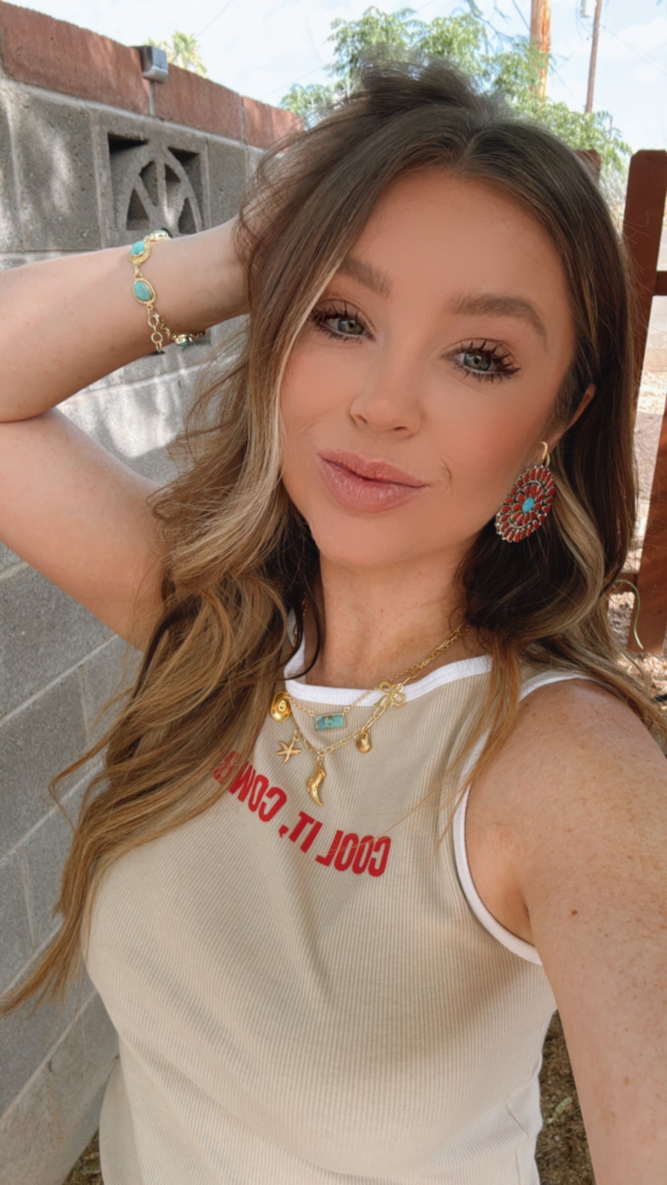 Handcrafted Natural Turquoise and Coral Cluster Post Earrings