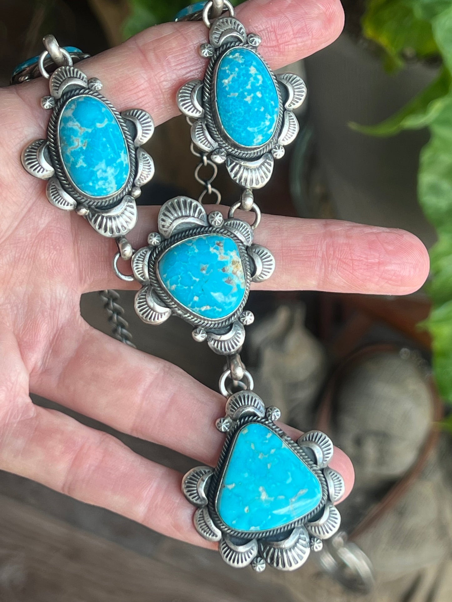 Handcrafted Stellar Sterling Silver and Whitewater Turquoise  Necklace and Earrings Set by Gilbert Tom