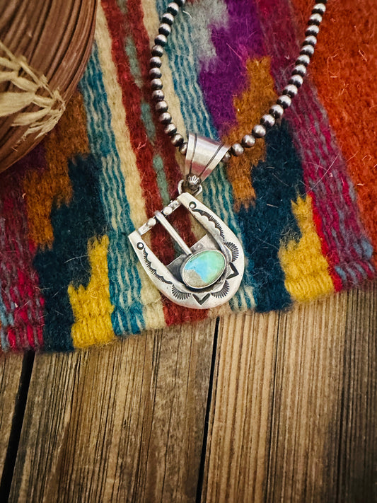 Handcrafted Sterling Silver & Turquoise Belt Buckle Pendant