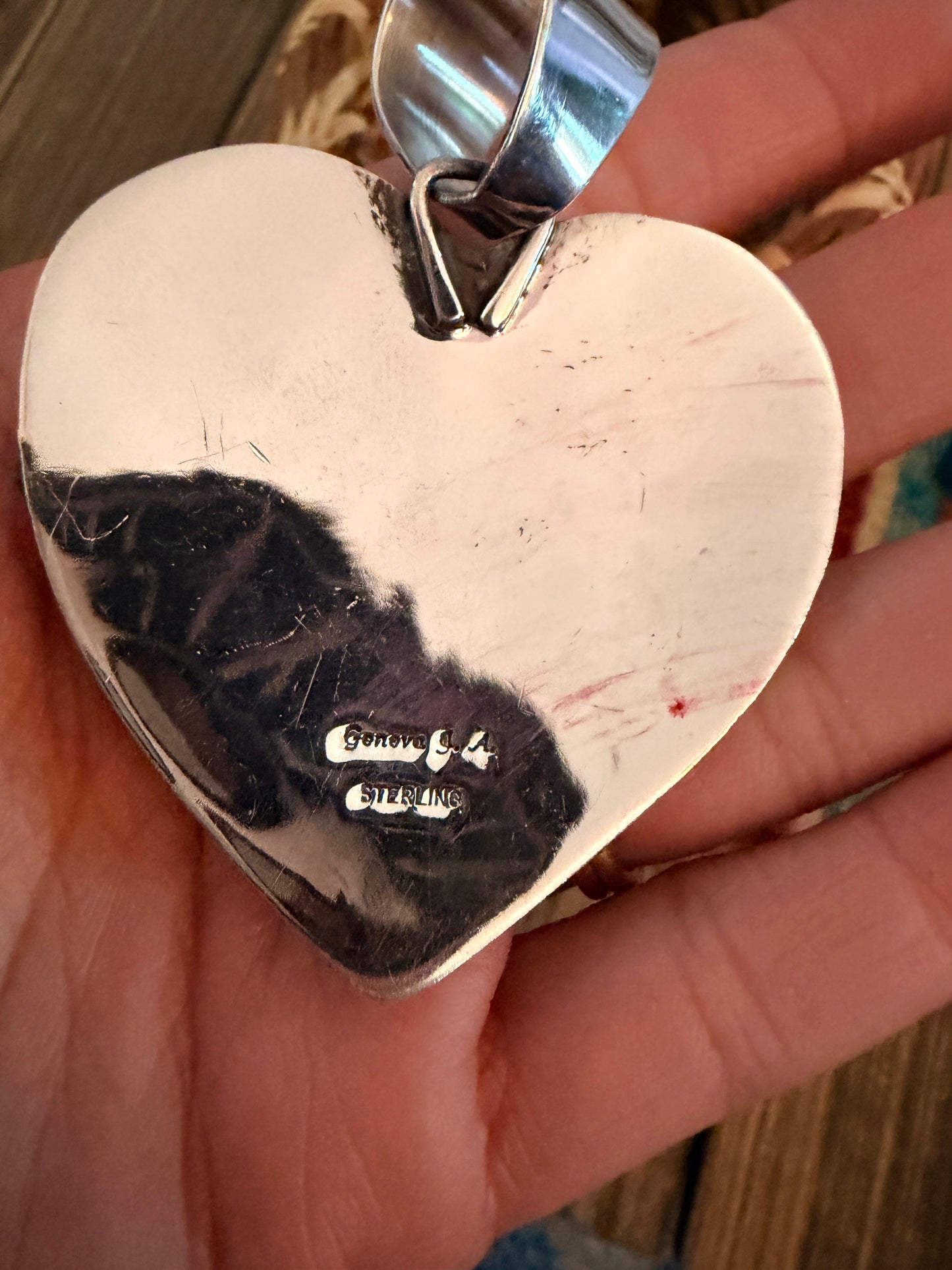 Handcrafted Coral & Sterling Silver Heart Cross Pendant by Geneva Apachito
