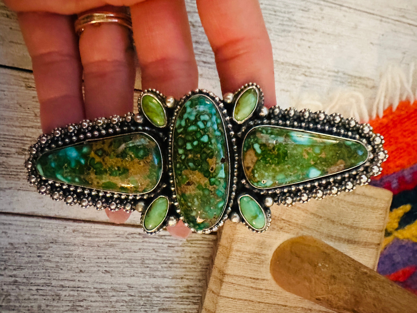 Handcrafted Sonoran Gold Turquoise & Sterling Silver Adjustable Ring