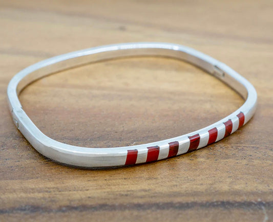 Hinged Bangle W/ Red Jasper  Inlay