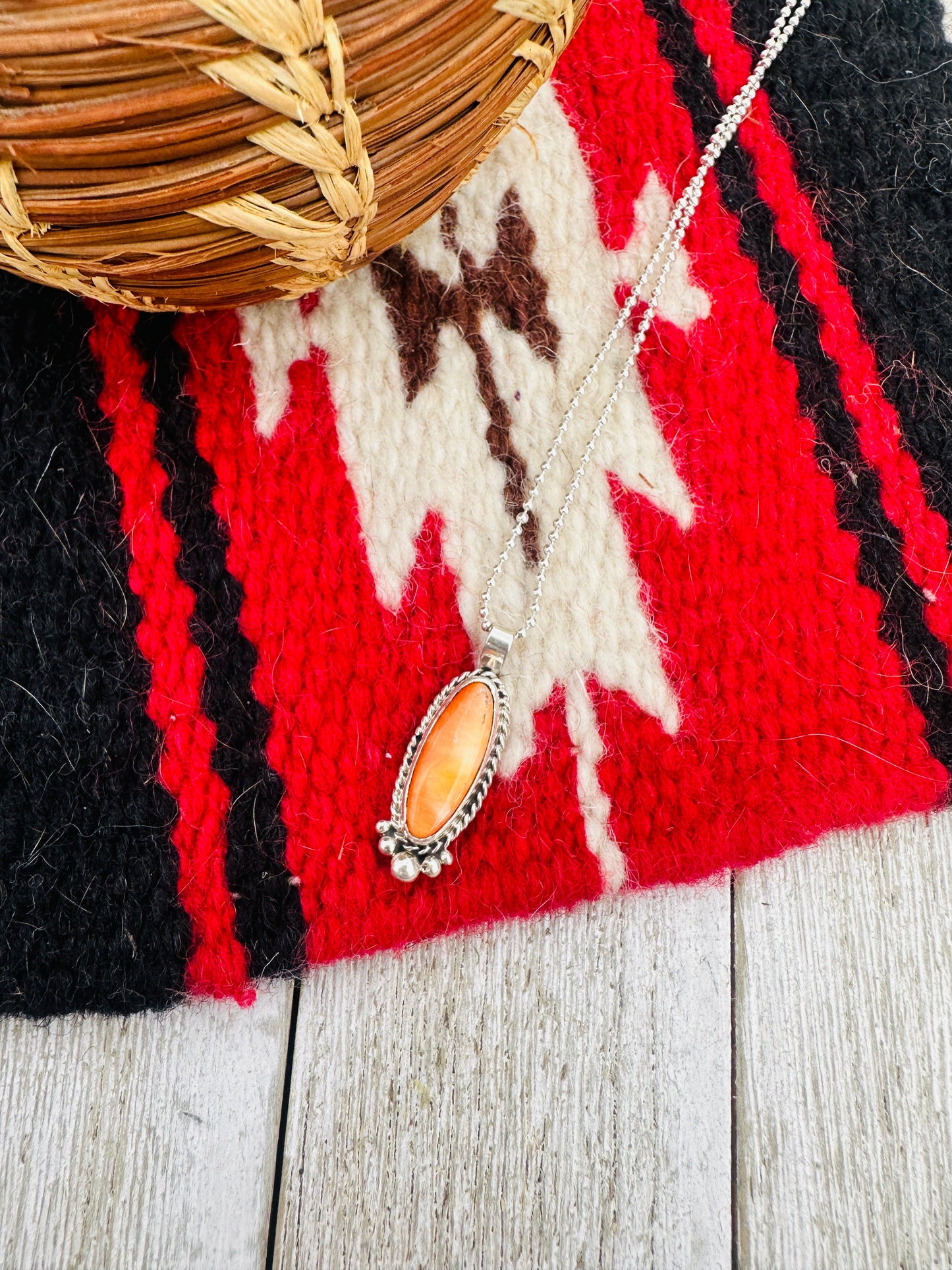Handcrafted Sterling Silver & Orange Spiny Pendant