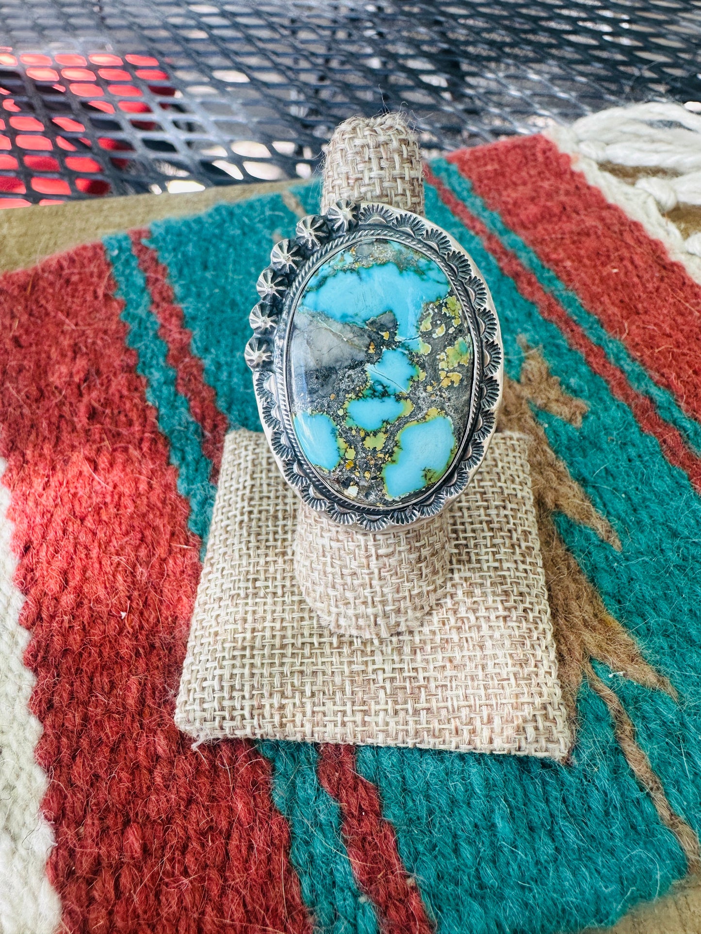 Handcrafted Kingman Web Turquoise & Sterling Silver Adjustable Ring