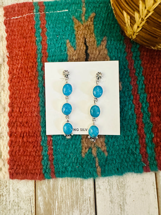 Handcrafted Kingman Turquoise And Sterling Silver Dangle Earrings