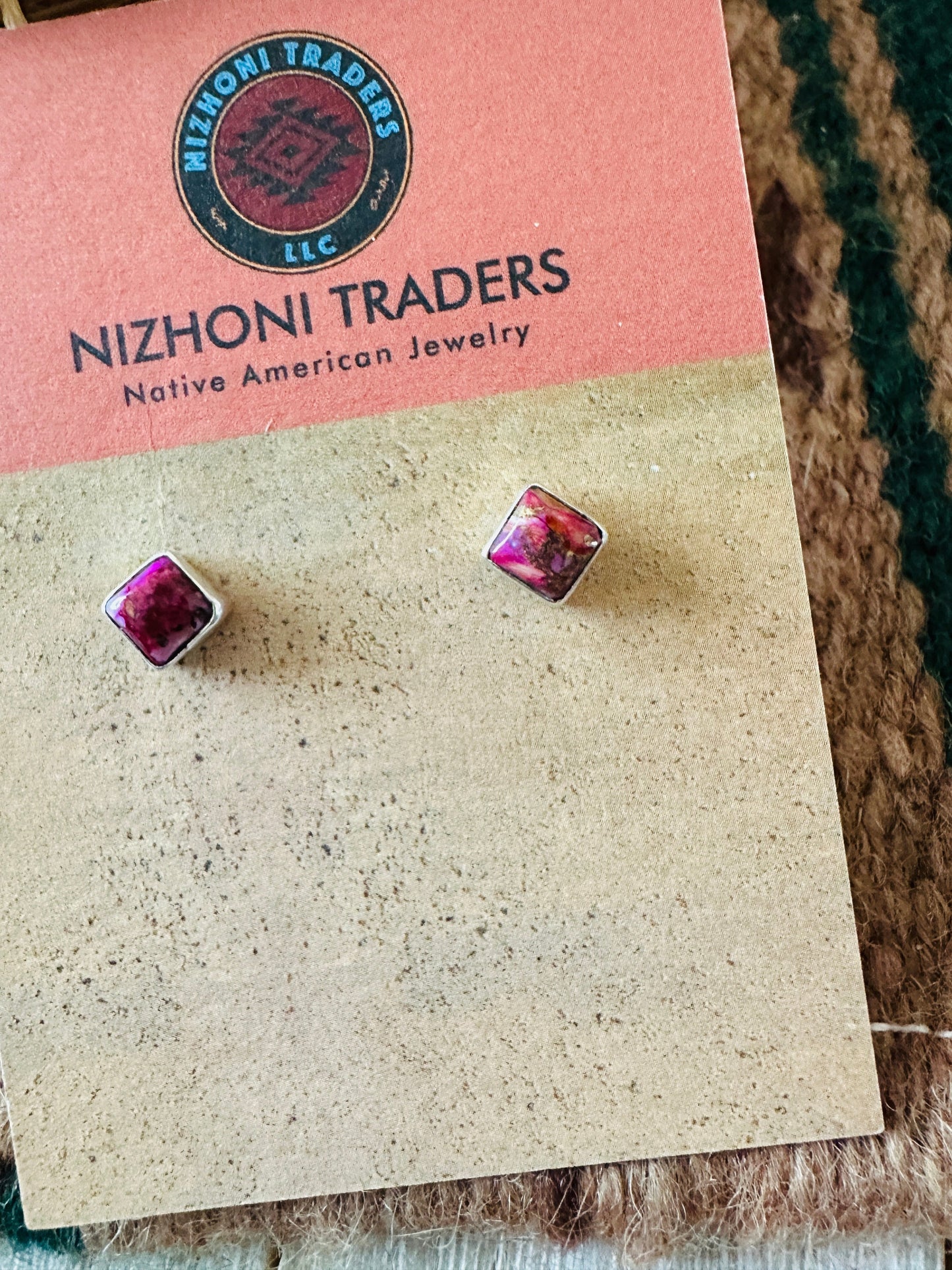 Handcrafted Sterling Silver & Pink Mojave Square Stud Earnings