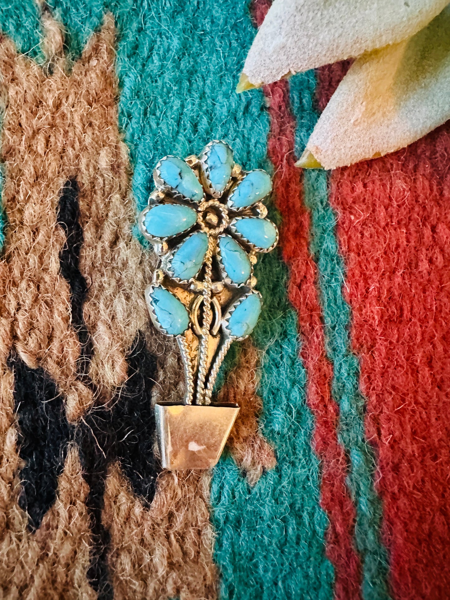 Handcrafted Turquoise & Sterling Silver Flower Brooch