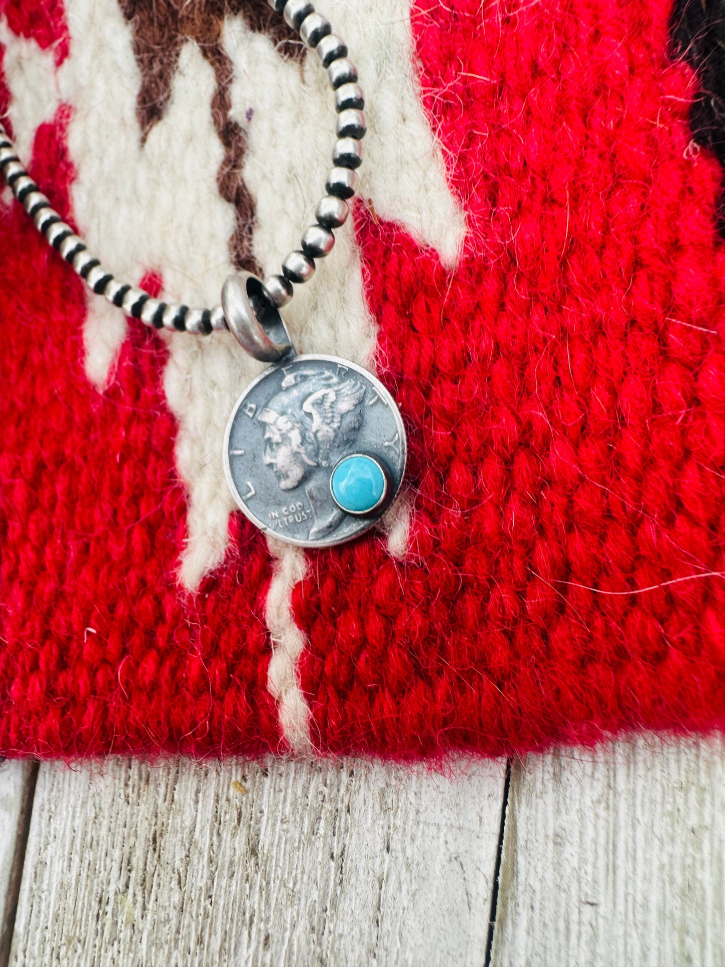 Handcrafted Sterling Silver & Turquoise Liberty Dime Pendant