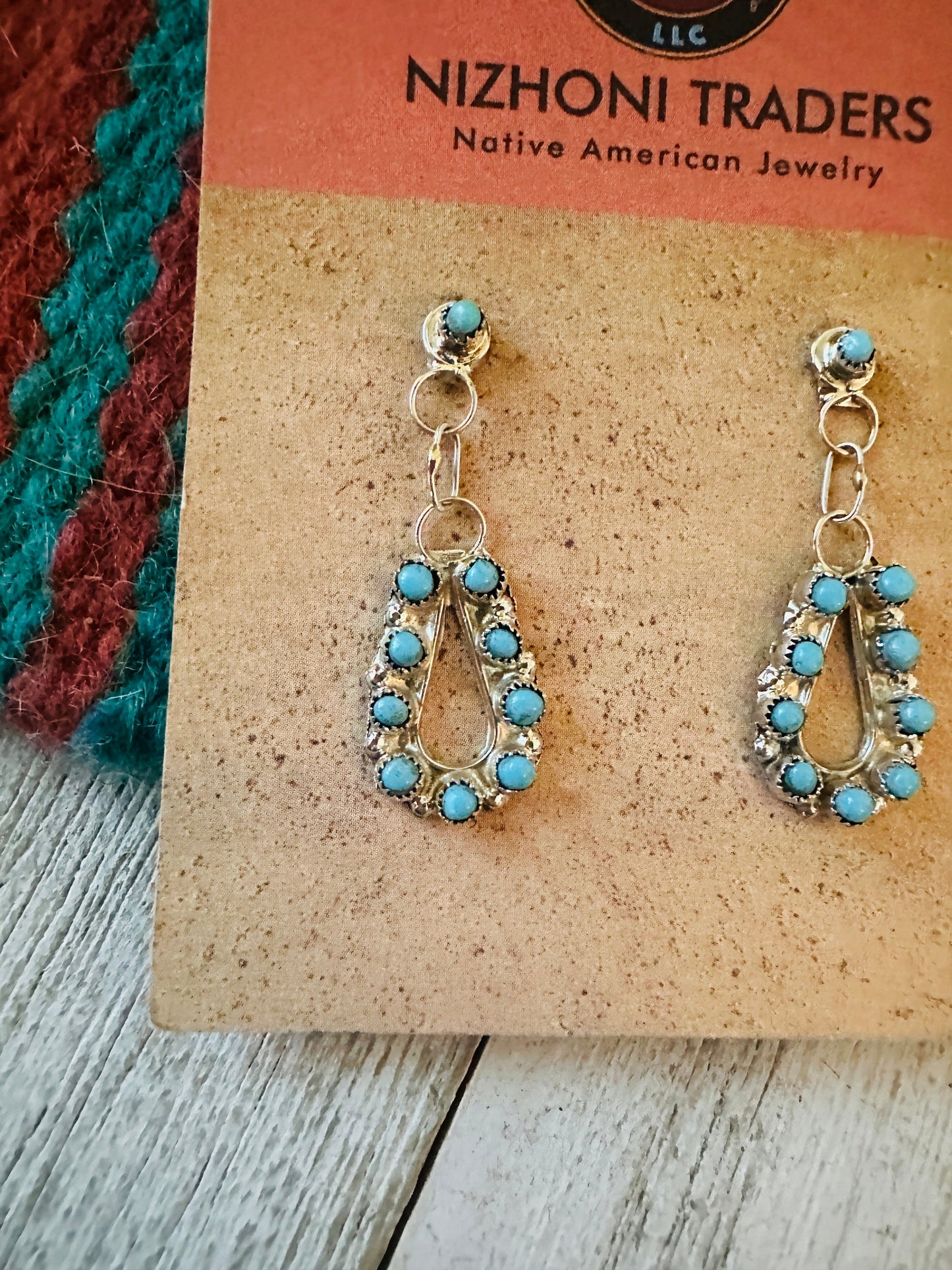 Handcrafted Sterling Silver & Turquoise Petit Point Dangle Earrings