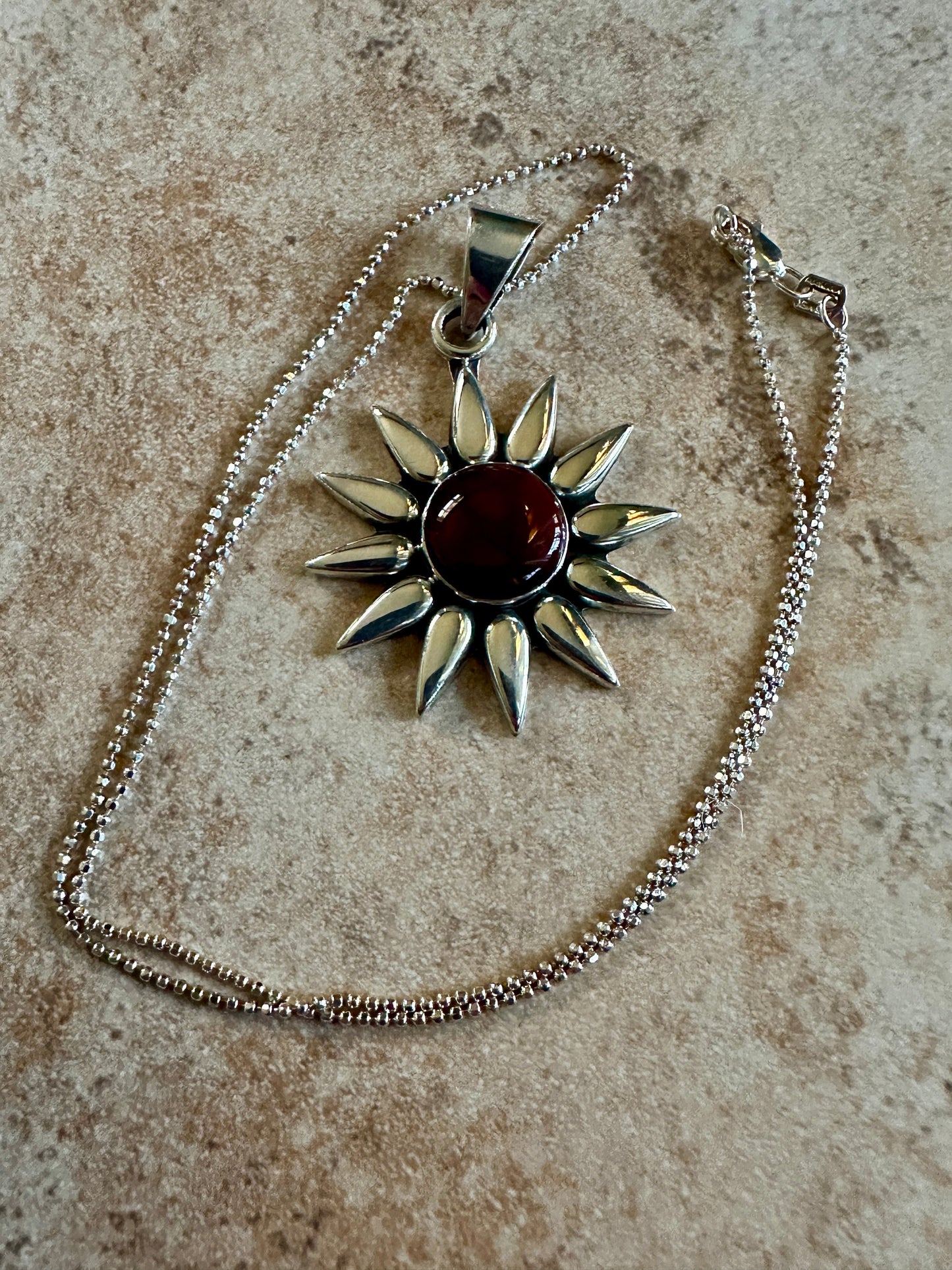Red Jasper Sunburst Sterling Silver Necklace