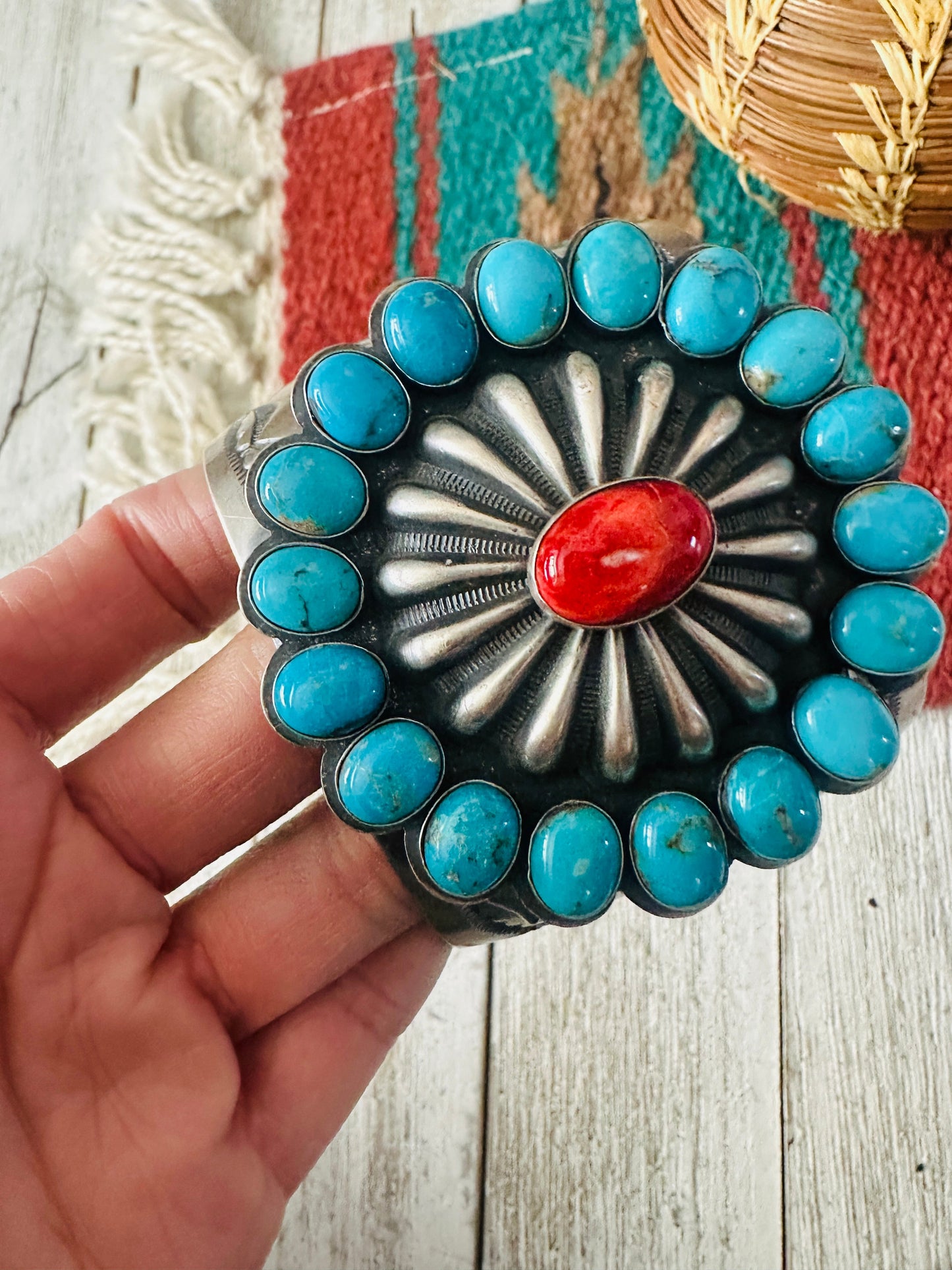 Handcrafted Turquoise, Spiny Sterling Silver Cuff Bracelet