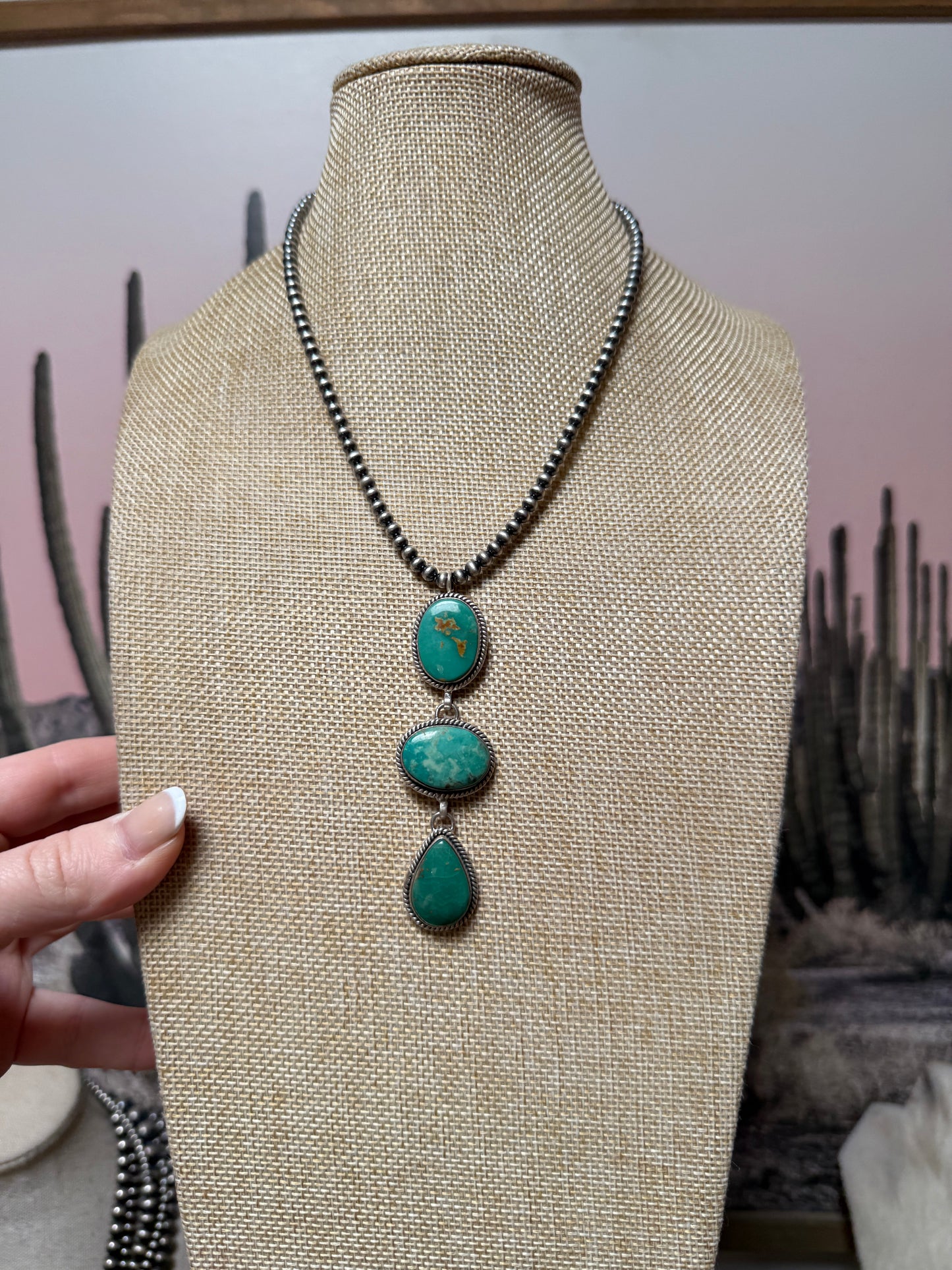 Handmade Sterling Silver & Royston Turquoise Lariat Necklace
