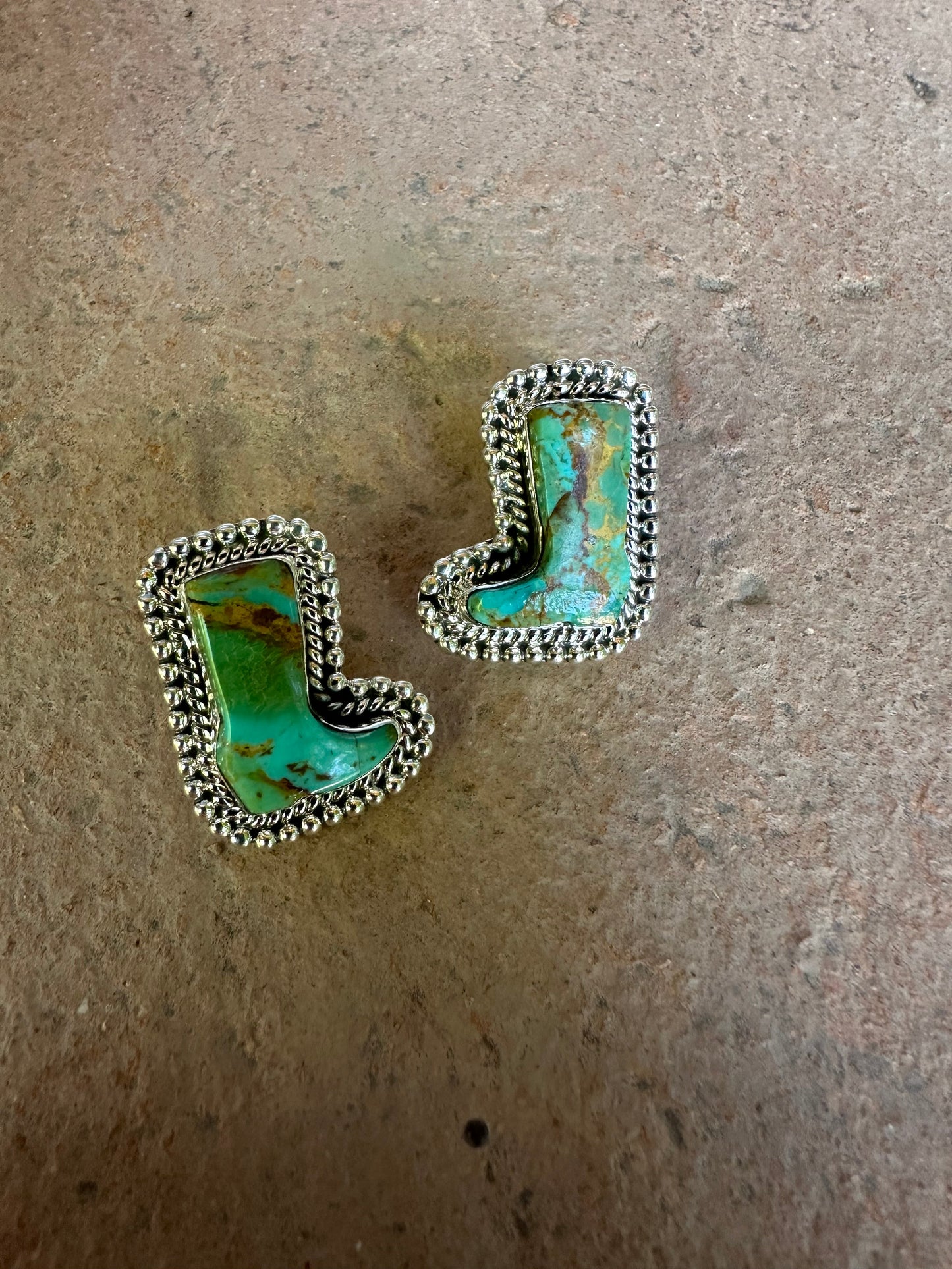 “Better In Boots” Handmade Sterling Silver & Turquoise Post Boot Earrings