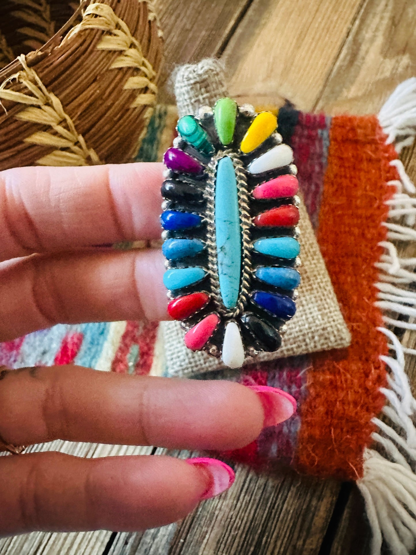 Handcrafted Sterling Silver & Multi Stone Cluster Ring