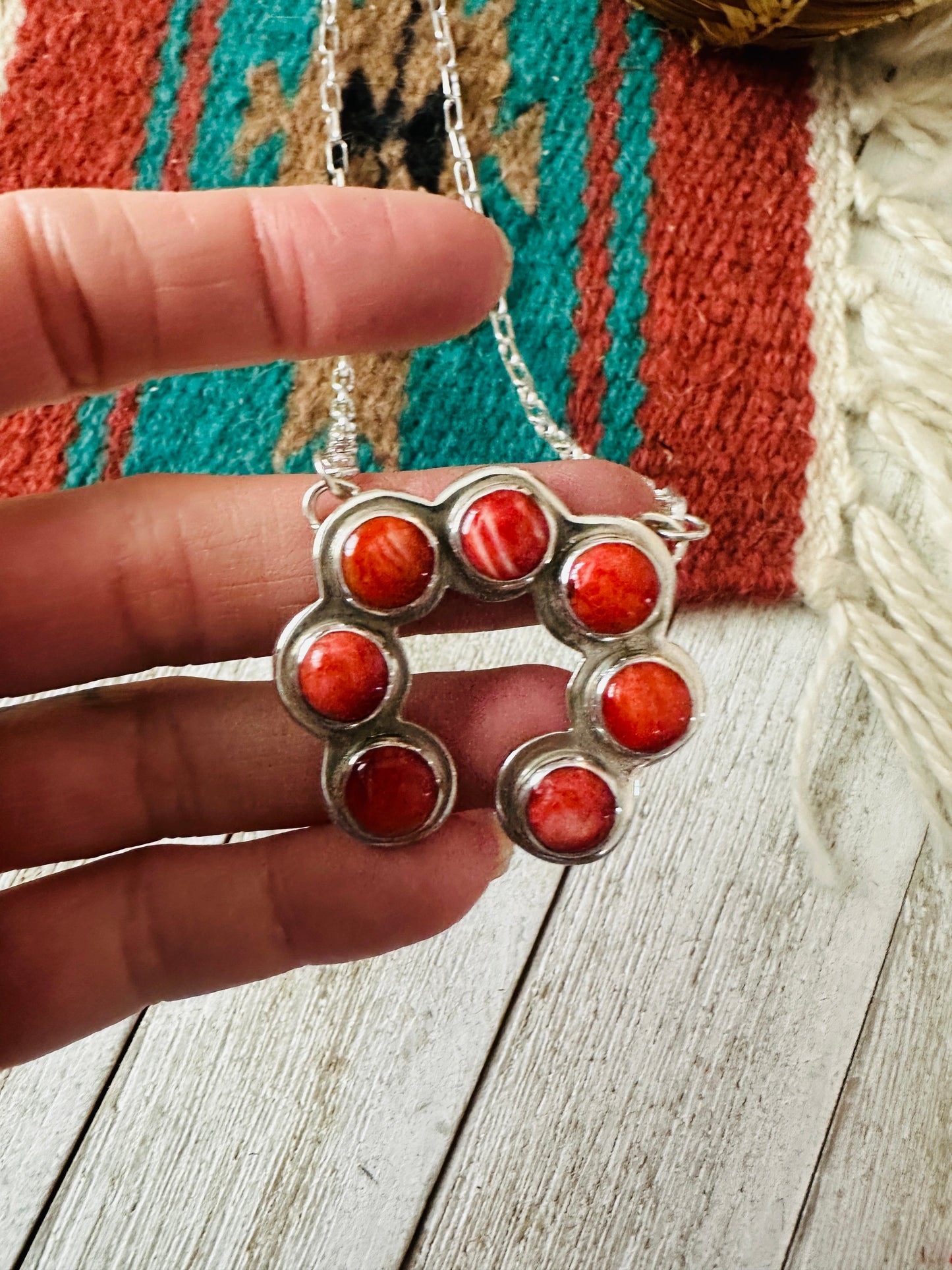 Handcrafted Sterling Silver & Orange Spiny Naja Necklace