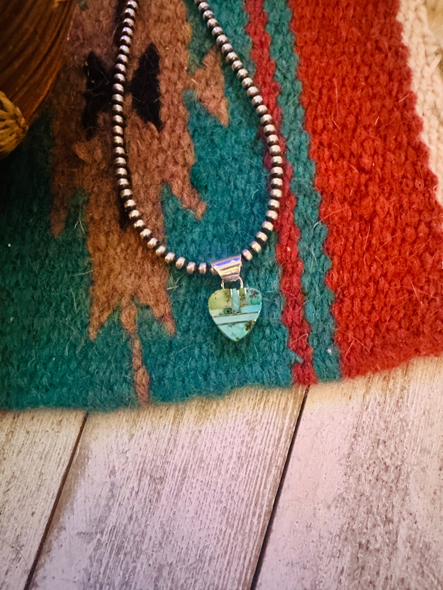 Handcrafted Turquoise & Sterling Silver Inlay Heart Pendant