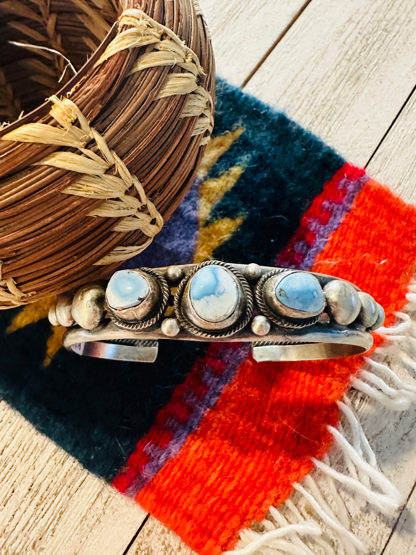 Navajo Golden Hills Turquoise & Sterling Silver Cuff Bracelet