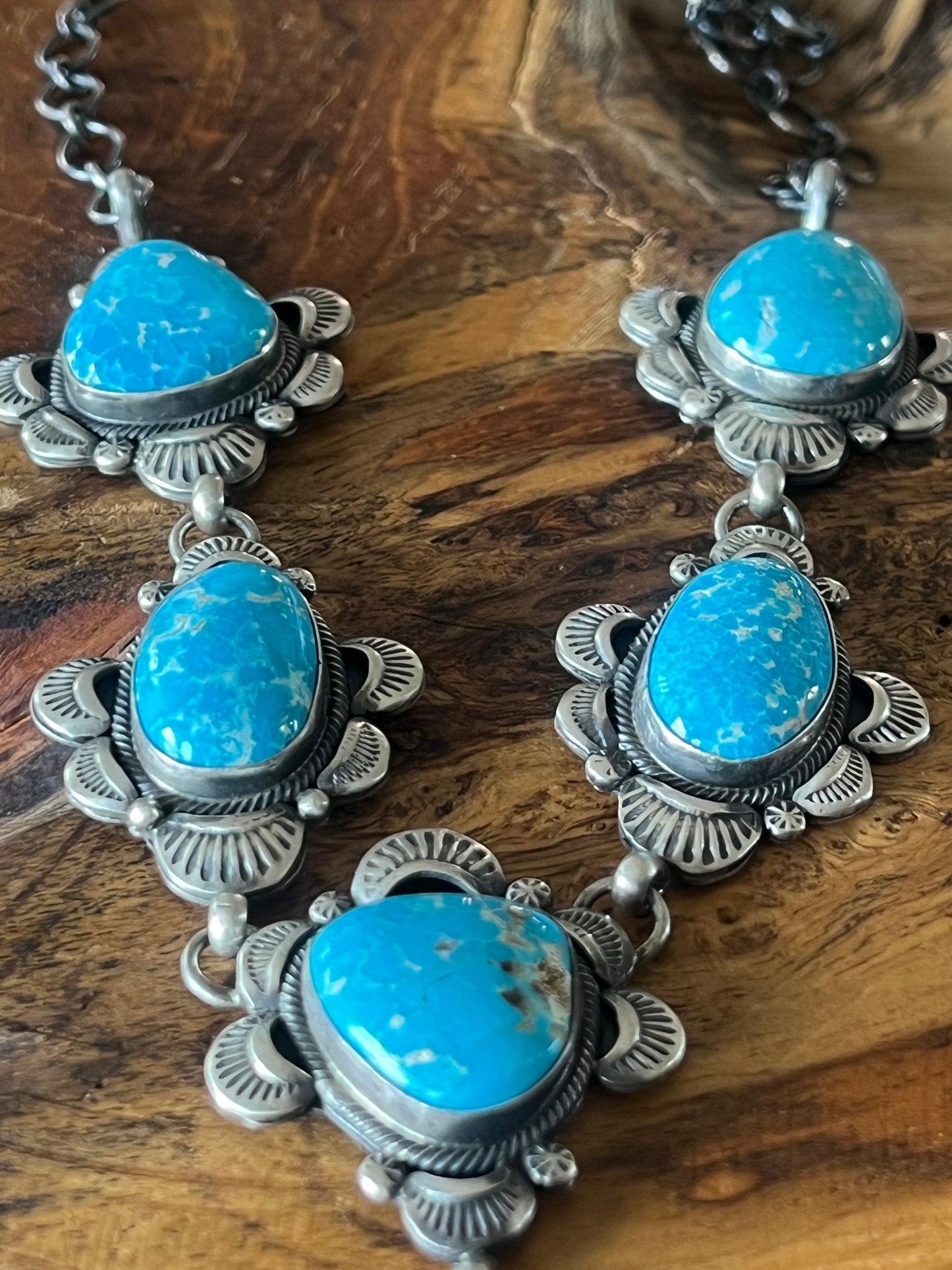 Handcrafted Stellar Sterling Silver and Whitewater Turquoise  Necklace and Earrings Set by Gilbert Tom