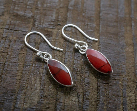 Petite Red Jasper Marquise Sterling Silver Earrings