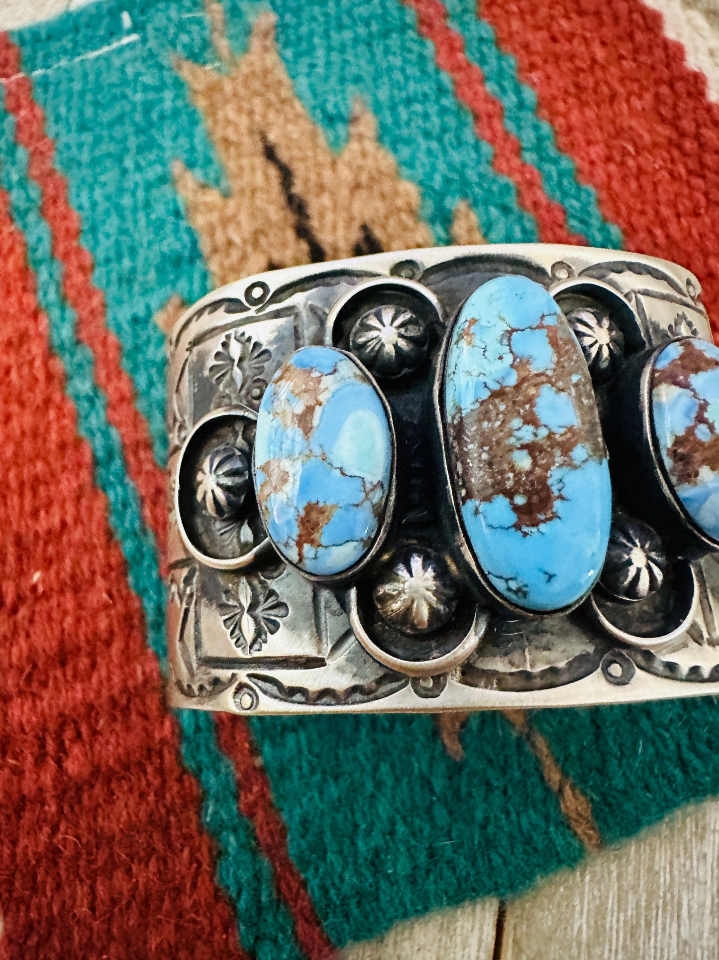 Handcrafted Sterling Silver & Golden Hills Turquoise Cuff Bracelet by Chimney Butte /