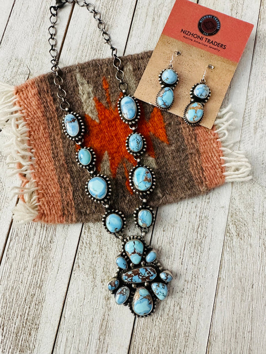 Handcrafted Golden Hills Turquoise & Sterling Silver Necklace Set by Sheila Becenti